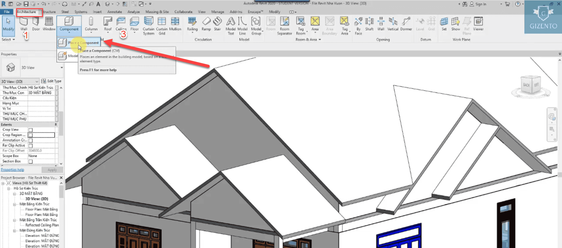 Lợp ngói trong revit cho hệ mái đã vẽ ở bài học trước