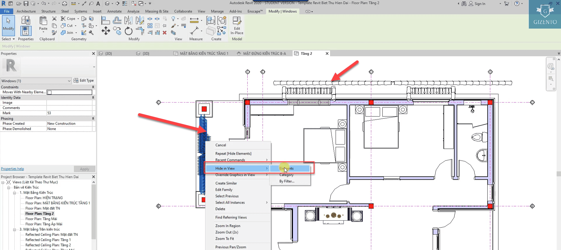 Dựng lan can cho công trình biệt thự hiện đại bằng Revit