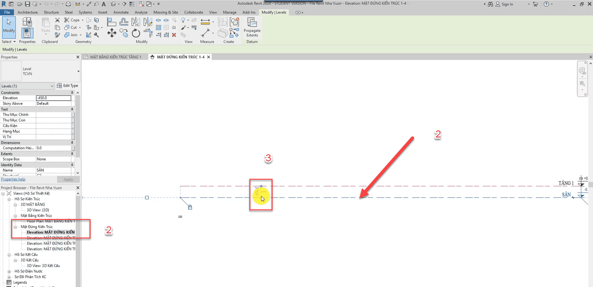 tạo cao độ trong Revit (level) cho công trình