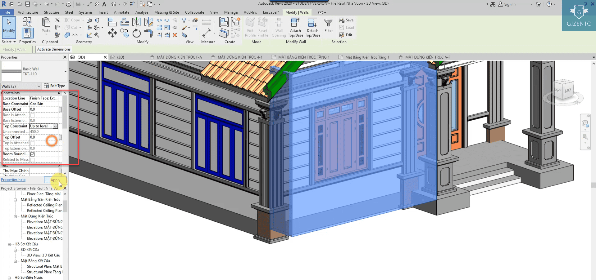 Tiến hành vẽ tường bồn hoa trong Revit cho công trình nhà vườn