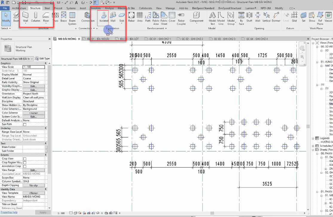 Triển khai đài mings trong Revit cần các thông số chính xác từ bản vẽ