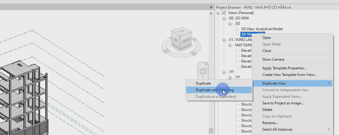 Tiến hành triển khai 3D kết cấu trong Revit