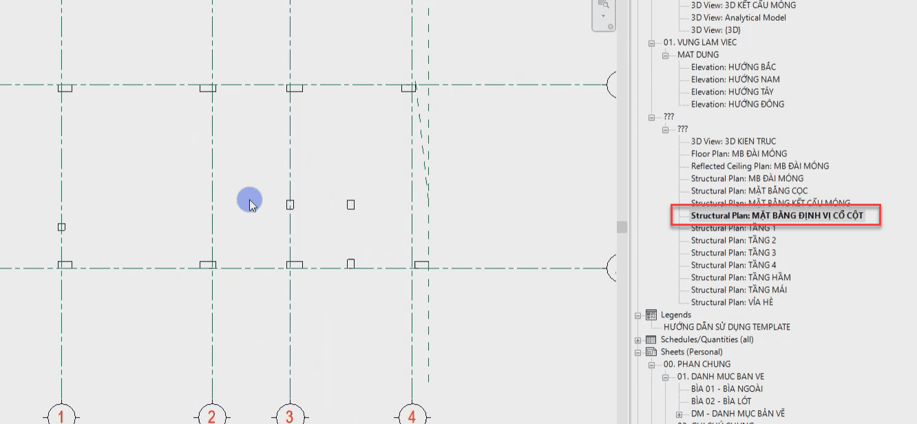 Tiến hành triển khai mặt bằng định vị cổ cột trong revit từng bước