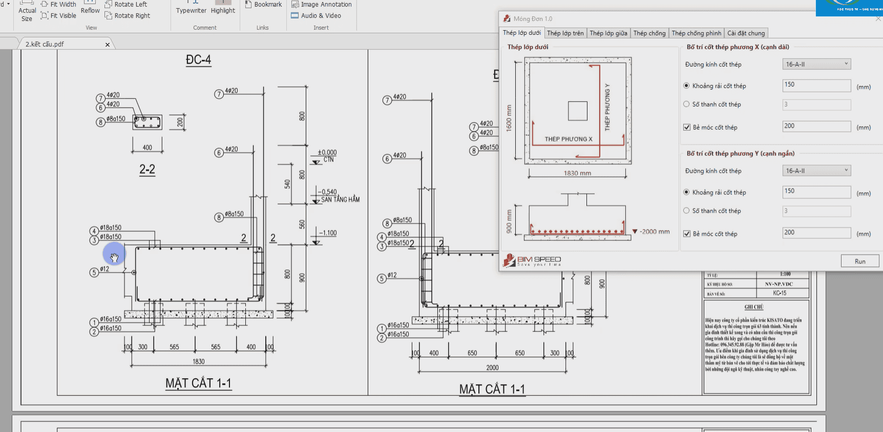 triển khai thép đài cọc DC04 với sự hỗ trợ của tool Bimspeed