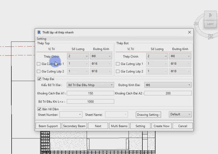 Triển khai chi tiết thép dầm tường trong Revit với tool Bimspeed