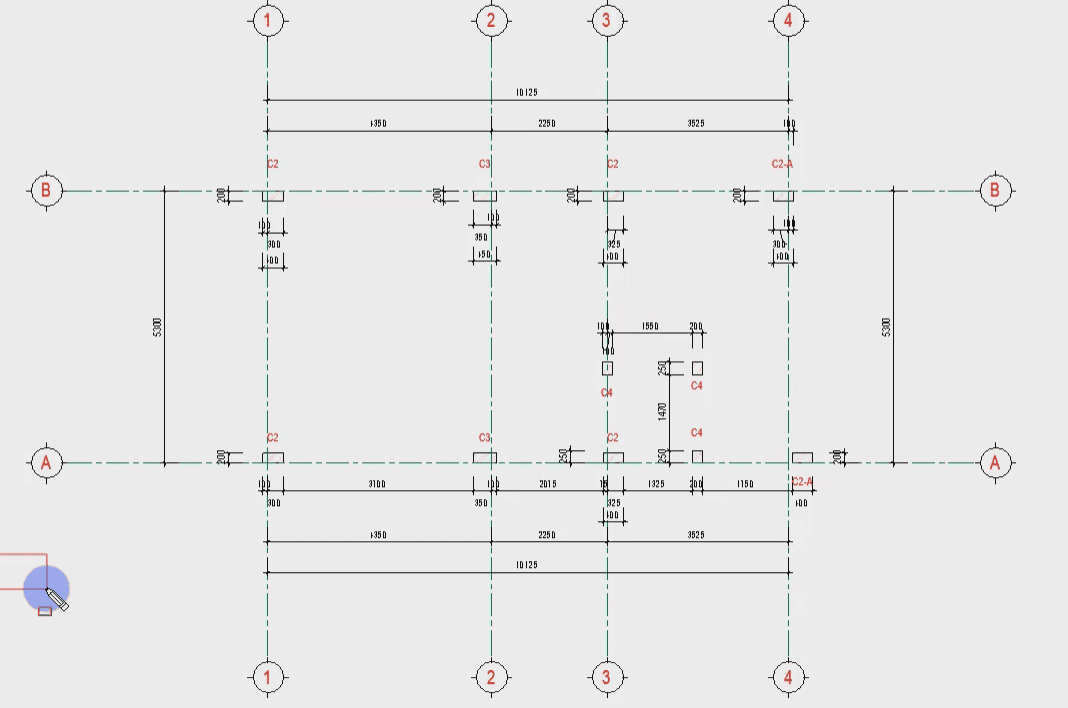 Tiến hành triển khai mặt bằng định vị cột tầng hầm trong Revit