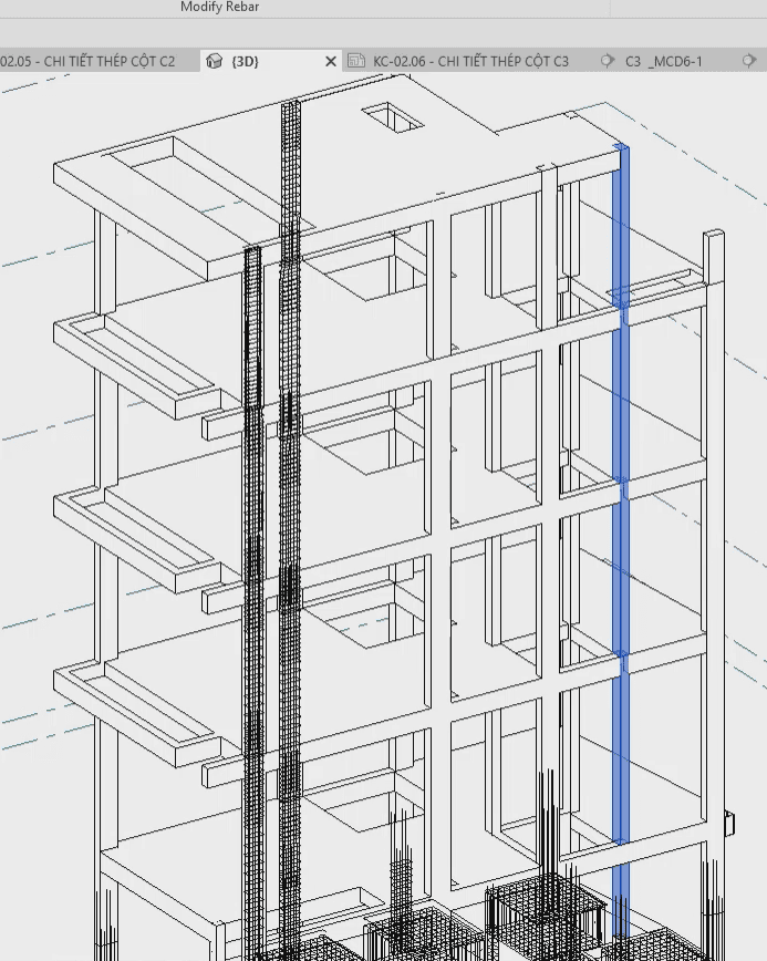 Triển khai thép cột c4 trong Revit