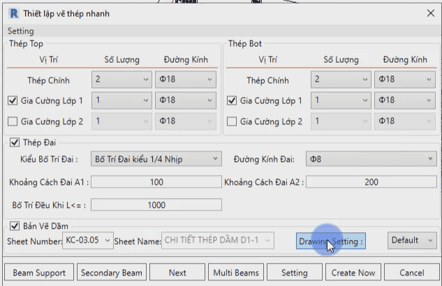 Triển khai thép dầm D1 trong Revit cho nhà phố