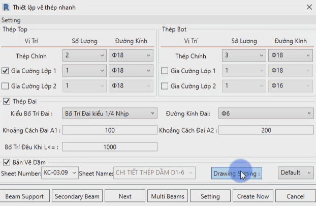 Triển khai thép dầm nhà phố bằng tool bim speed