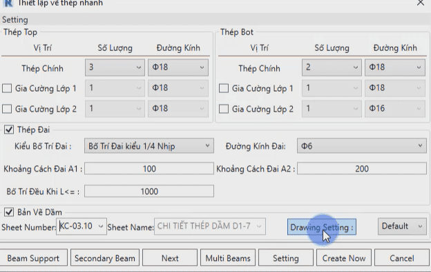 Triển khai thép dầm nhà phố D1-8 bằng tool bim speed