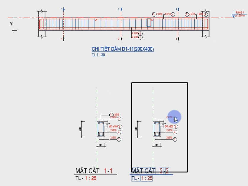 Triển khai thép dầm nhà phố D1-11 bằng tool bim speed