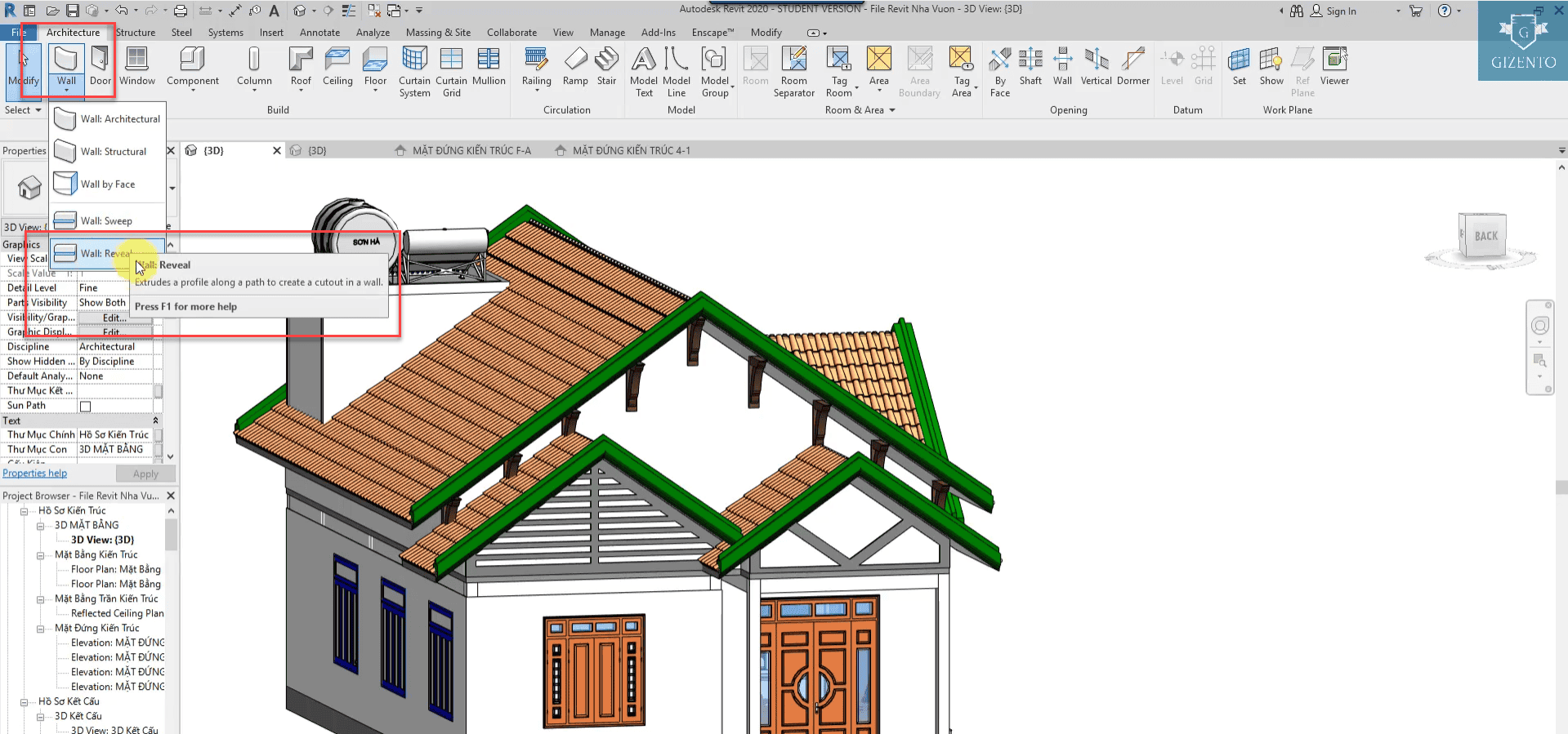 tạo chỉ âm trong Revit cho mái chữ A là bước hoàn thiện cho phần trang trí mái