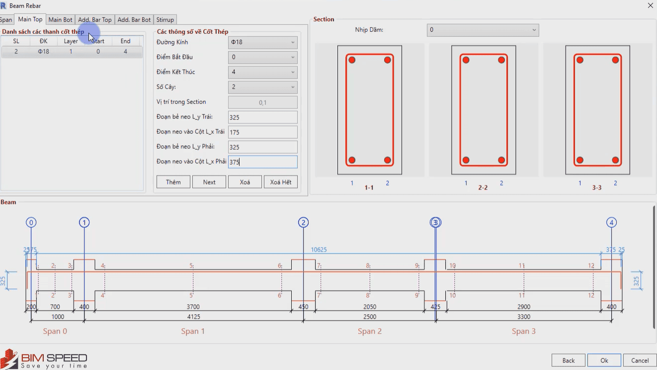 Các bước triển khai thép dầm D2-1 bằng tool bim speed