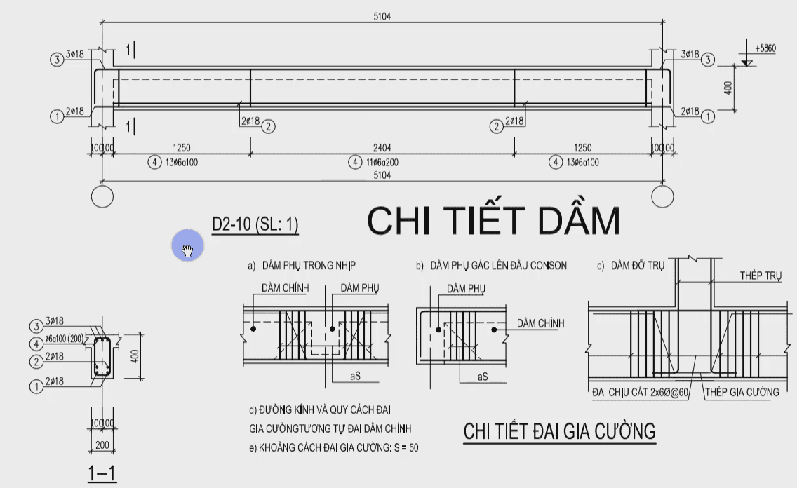 Triển khai thép dầm D2-4 cho nhà phố bằng tool bim speed