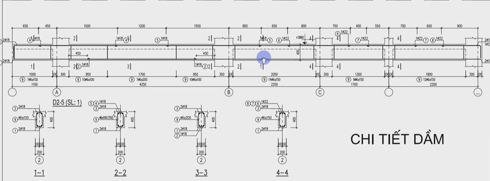 Triển khai thép dầm D2-11 bằng tool bim speed cho công trình nhà phố