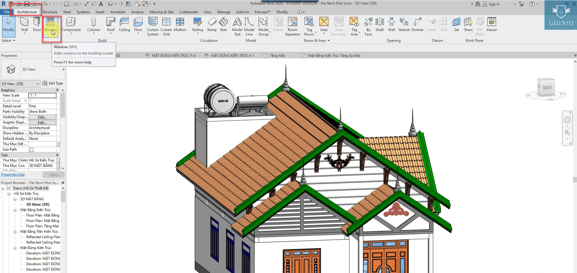 Lệnh WN giúp dựng cửa sổ tròn trong Revit nhanh chóng