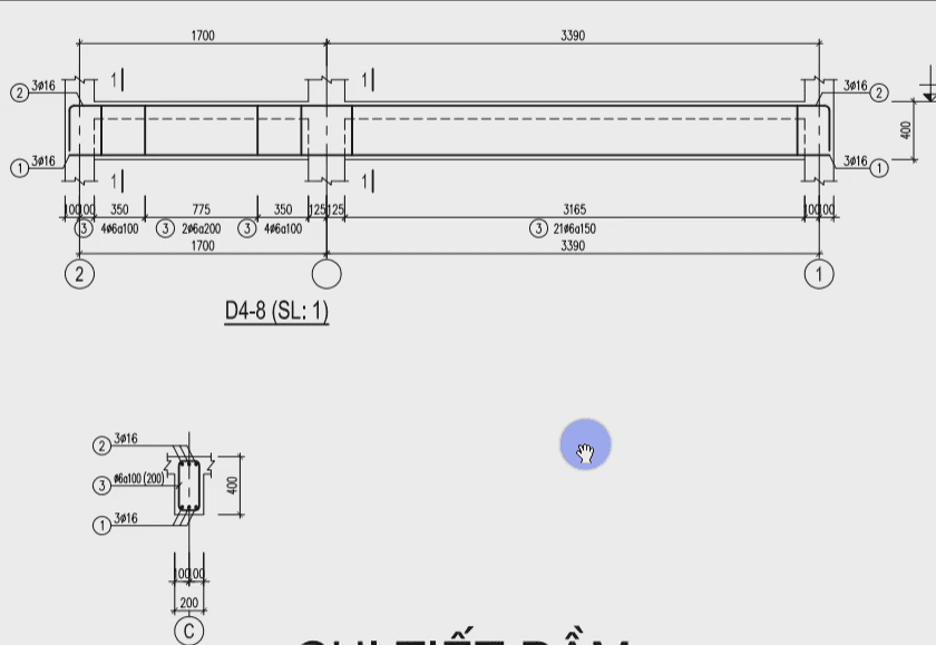 Triển khai thép dầm D4-6 nhà phố bằng tool bim speed