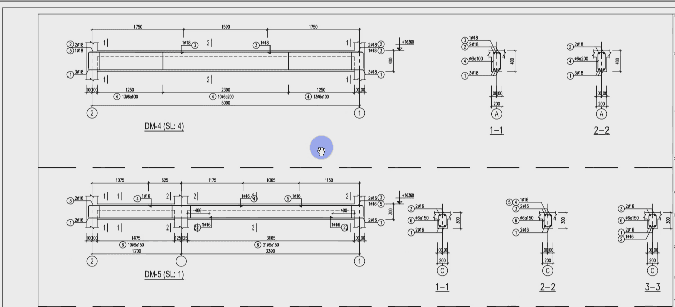 Triển khai chi tiết thép dầm D5-5 nhà phố bằng tool bim speed