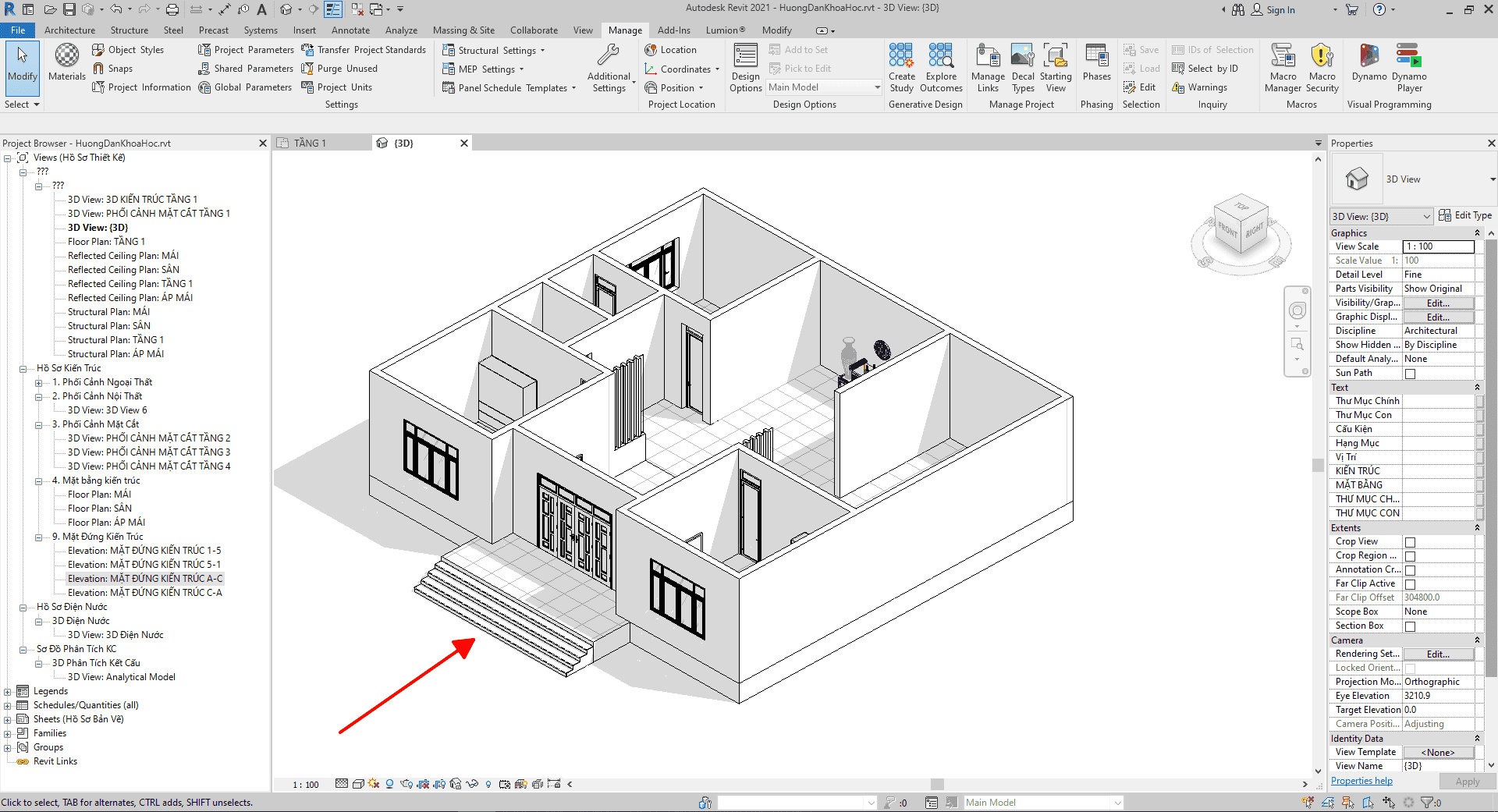 lên phương án kiến trúc tầng 1 nhà vườn trong Revit - triển khai t hiết kế sảnh