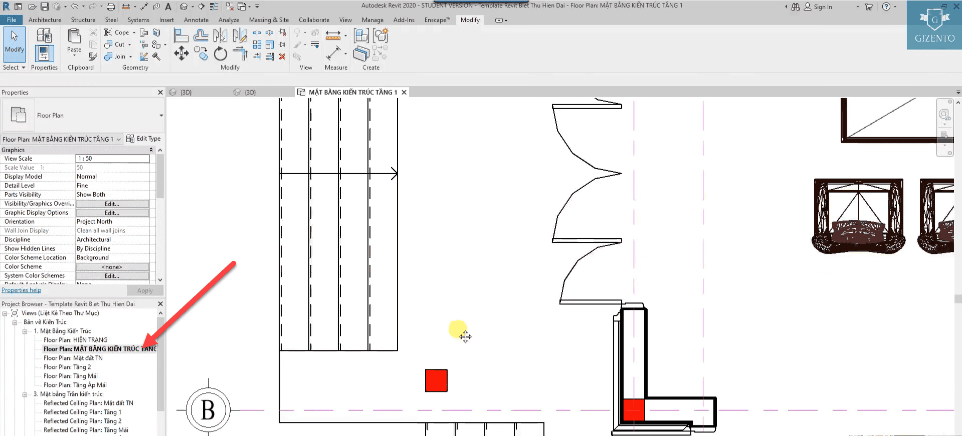 dựng cột trang trí cho công trình biệt thự hiện đại bằng phần mềm Revit
