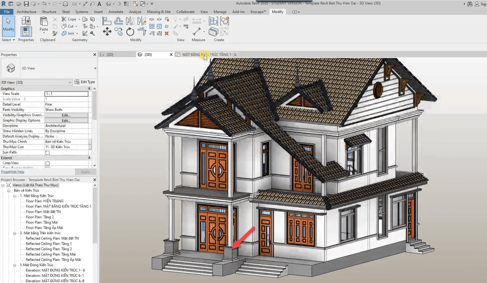 dựng cột trang trí cho công trình biệt thự hiện đại bằng phần mềm Revit
