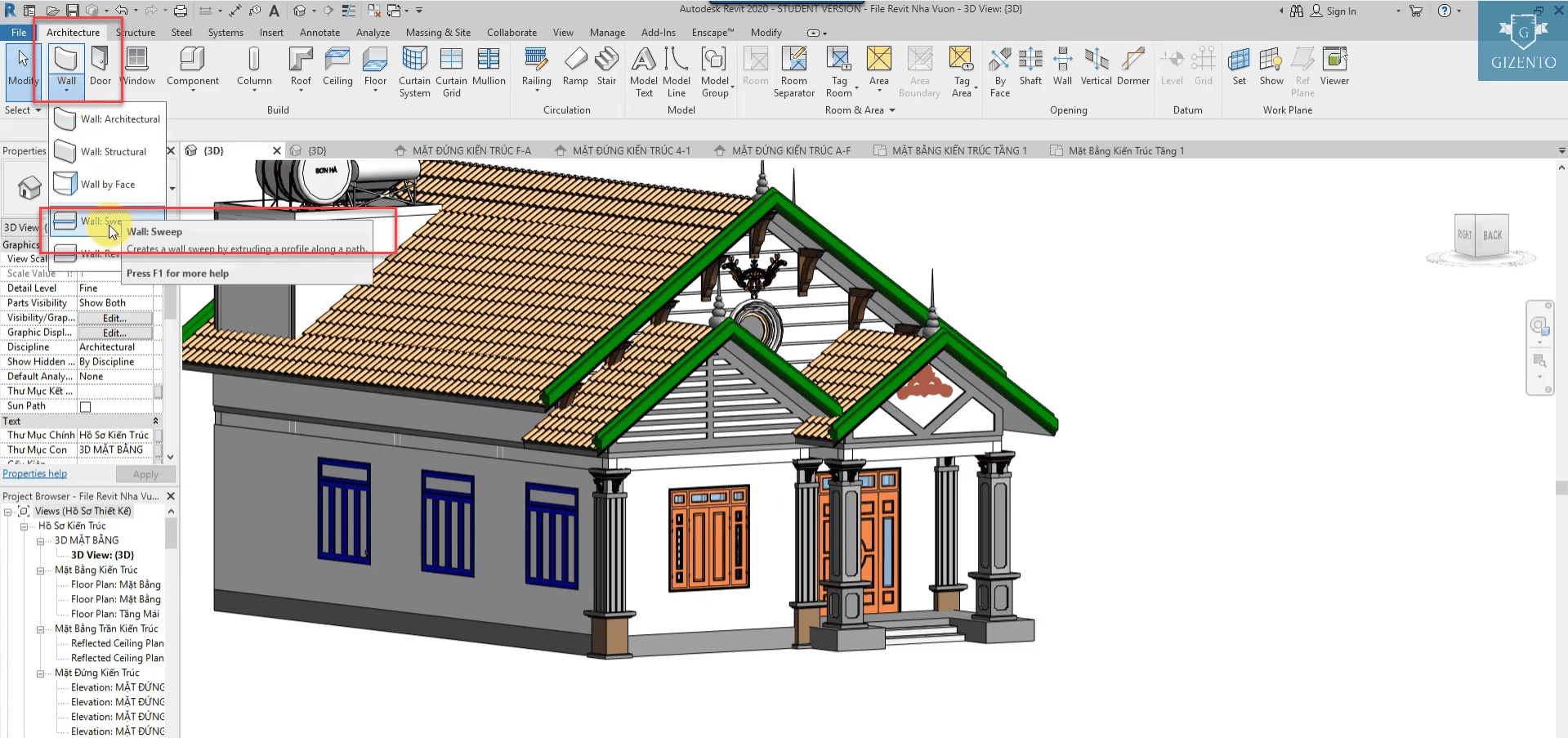 Tiến hành dựng gờ phào phân tầng trang trí trong Revit cho công trình