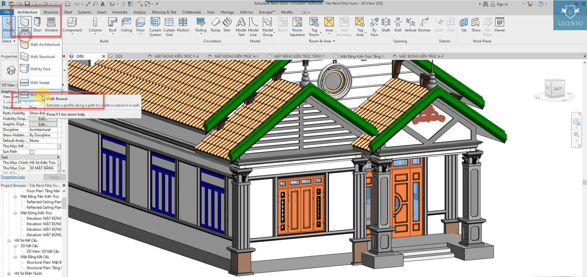 Tiến hành vẽ chỉ lõm trong revit cho công trình